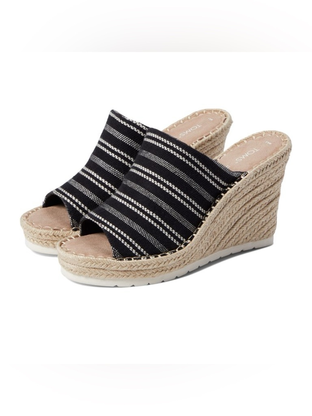 TOMS Monica Black and White Striped Espadrille Wedge Mule